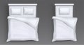 Beds with white pillows, blanket, sheet