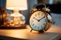 Bedside clock alarm on the table, ready for the morning