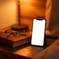 Bedside Scene Smartphone Book Eyeglasses Royalty Free Stock Photo