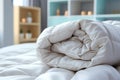 Bedtime elegance White pillow, blanket, and luxury down comforter concept