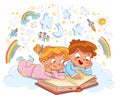 Bedtime story. Brother and sister read a book of fairy tales before going to bed and fantasize Royalty Free Stock Photo