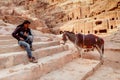 Beduin with donkey in Petra Royalty Free Stock Photo