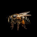 Isolated Honey Bee Macro: Extreme Close-Up on a Blurred Natural black Background Royalty Free Stock Photo