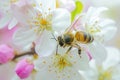 Bee Amongst Blooms: A macro photograph showcasing a busy bee collecting nectar from vibrant blossoms