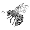 The bee animals with the zentangle and black outline for coloring inspiration