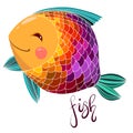 Colorful cute fish on white background. vector illustration. Royalty Free Stock Photo