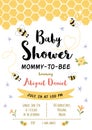 Bee Baby shower invitation template. Honoring Mommy to Bee, honey. Sweet card with honeycomb background