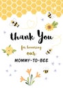 Bee Baby shower invitation template. Thank you. Sweet card with honeycomb background Thanks Vector