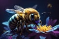 bee on a beautiful yellow flower on a dark background Royalty Free Stock Photo