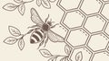 Bee on a branch with intricate honeycomb pattern, vector design Generative AI Royalty Free Stock Photo
