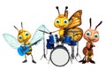 Bee, Butterfly and Ant with musical instument