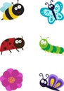 Bee,butterfly,ladybug, caterpillar set of insect. Royalty Free Stock Photo