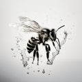 Minimalist Black And White Bee Art: Realism And Abstract Fusion