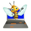 Bee cartoon character with laptop