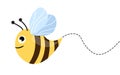 Bee cartoon mascot. A small bees flying on a dotted route. Wasp collection. Vector characters. Incest icon. Template