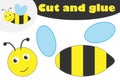 Bee in cartoon style, education game for the development of preschool children, use scissors and glue to create the applique, cut