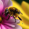 A bee collecting nectar from a flower is seen in detail in a macro shot. Royalty Free Stock Photo