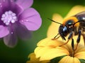 A bee collecting nectar from a flower is seen in detail in a macro shot. Royalty Free Stock Photo