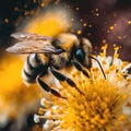 bee collects honey from a flower.Pollen