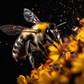 bee collects honey from a flower.Pollen