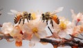 A bee collects pollen from a flower, nature sweet food generated by AI