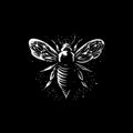 Bee dotwork tattoo with dots shading, depth illusion, tippling tattoo. Hand drawing insect white emblem on black Royalty Free Stock Photo