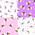 Bee and Dragonfly seamless pattern set