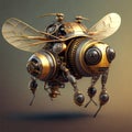 Bee Drone, Dystopian Steampunk Mechanic Bee Isolated â AI Generated 3D Illustration