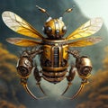 Bee Drone, Dystopian Steampunk Mechanic Bee Isolated â AI Generated 3D Illustration