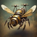 Bee Drone, Dystopian Steampunk Mechanic Bee Isolated â AI Generated 3D Illustration