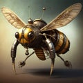 Bee Drone, Dystopian Steampunk Mechanic Bee Isolated â AI Generated 3D Illustration