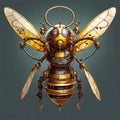 Bee Drone, Dystopian Steampunk Mechanic Bee Isolated â AI Generated 3D Illustration