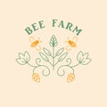 Bee farm vector logo design. Bee and leaves logotype. Royalty Free Stock Photo