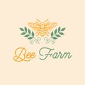 Bee farm vector logo design. Bee and leaves logotype. Royalty Free Stock Photo