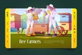 Bee farmers cartoon landing page, beekeepers work Royalty Free Stock Photo