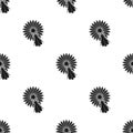 Bee on the flower icon in black style on white background. Apiary pattern stock vector illustration Royalty Free Stock Photo
