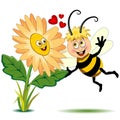 Bee and Flower in Love Cute Cartoon Characters Vector Illustration Royalty Free Stock Photo