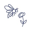 Bee and Flower: Simple Line icon or logo Editable stroke Royalty Free Stock Photo