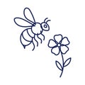 Bee and Flower: Simple Line icon or logo Editable stroke Royalty Free Stock Photo