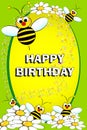 Bee and flowers - Birthday card Royalty Free Stock Photo