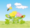 Bee flying around the flowers Royalty Free Stock Photo