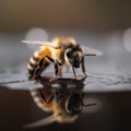 closeup bee macro honey nature gold yellow background pollen insect summer. Generative AI.