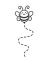 Bee flying path. Travel dotted route. The flight path. Hand drawn cartoon honey bee Royalty Free Stock Photo