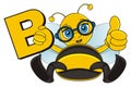 Bee in glasses hold a sing B Royalty Free Stock Photo