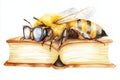 Bee with Glasses Reading a Book Royalty Free Stock Photo