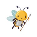 Bee guardian protector of the hive. Cartoon bee cute character in flat style.