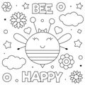 Bee happy. Coloring page. Vector illustration of a bee.