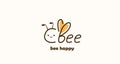 Bee happy funny quote vector illustration. Positive logo, label isolated on white background. Bumble icon graphic design