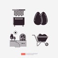 Bee hive and honey, egg breakfast food, farm field, Wheelbarrow farming Line Icon. Agriculture and farming glyph icon set. Vector Royalty Free Stock Photo