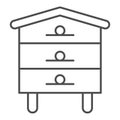 Bee hive house thin line icon, beekeeping concept, Beehive sign on white background, Hive for bees icon in outline style